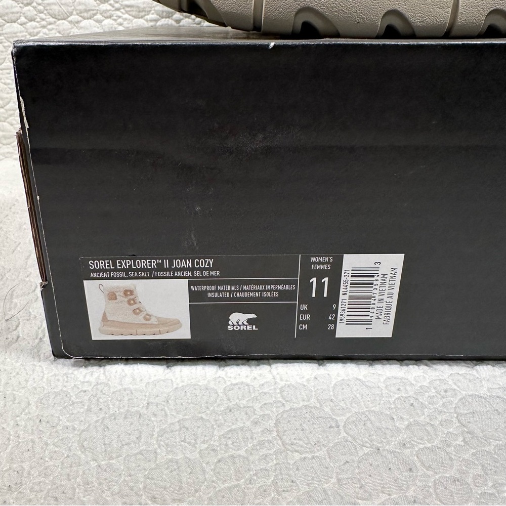 Sorel Explorer Joan Cozy Cream and Tan High-Top Boots with Lace-Up Closure - Picture 5 of 5